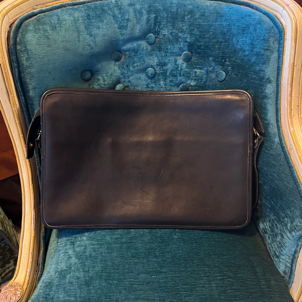 Vintage Black Leather Messenger Bag
